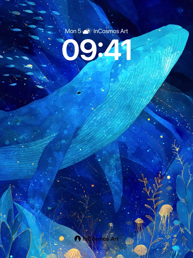 Luminous Abyss Wallpaper with Whispering Whales