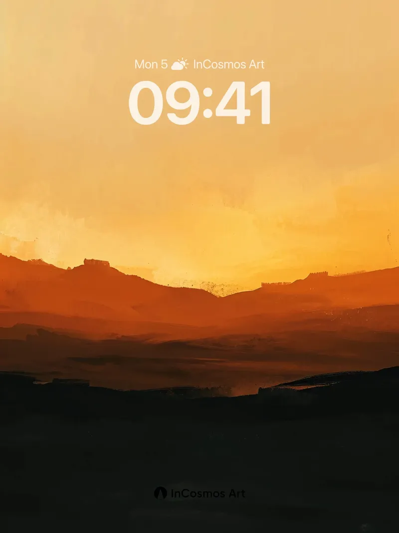 Crimson Horizon Wallpaper with Distant Peaks