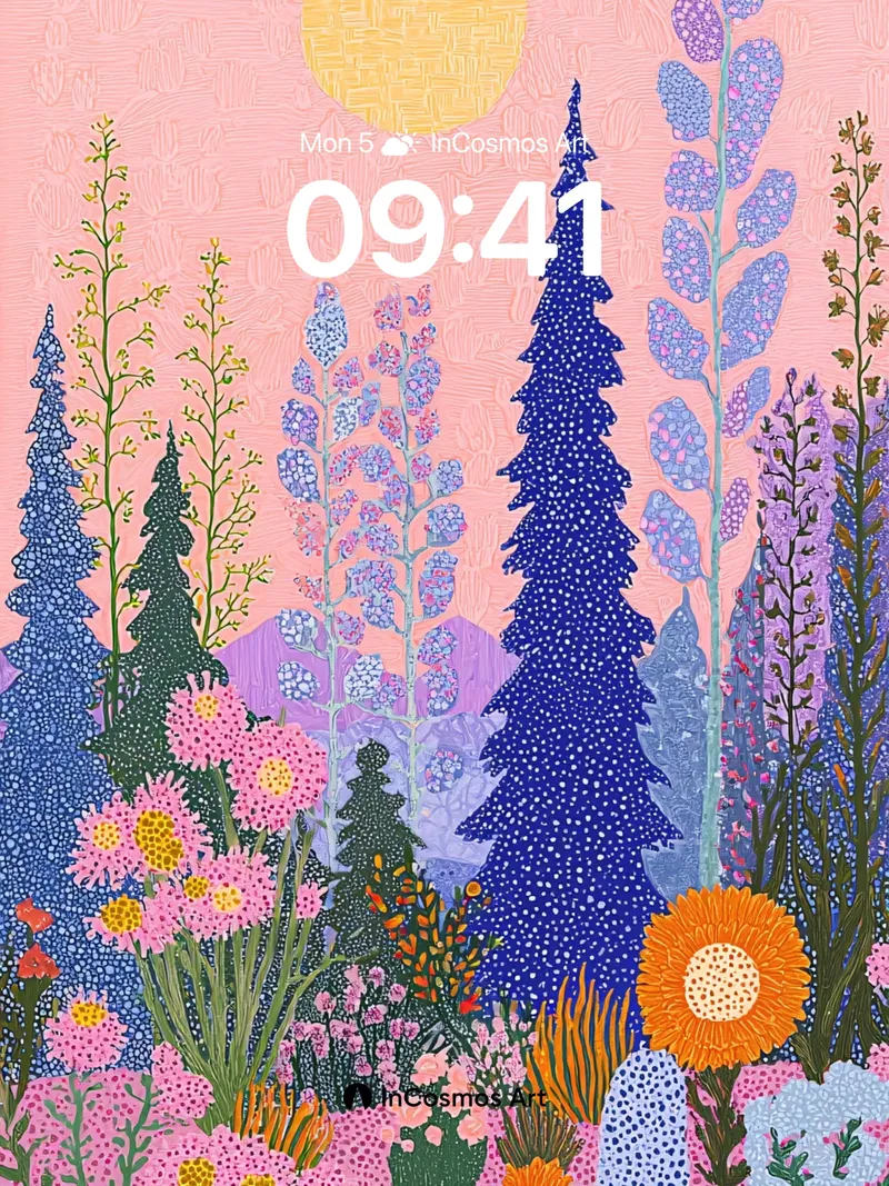 Whimsical Garden Wallpaper with Polka-Dot Trees