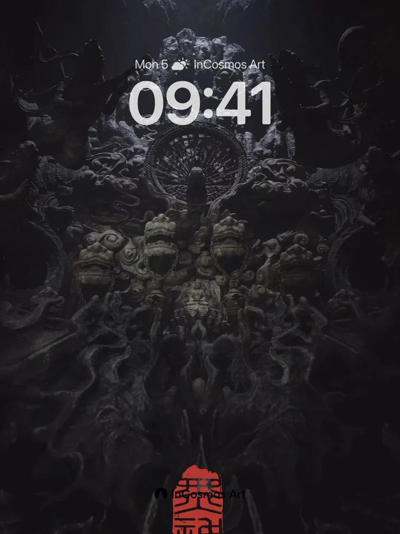 Shadowed Shrine Wallpaper with Crimson Seal