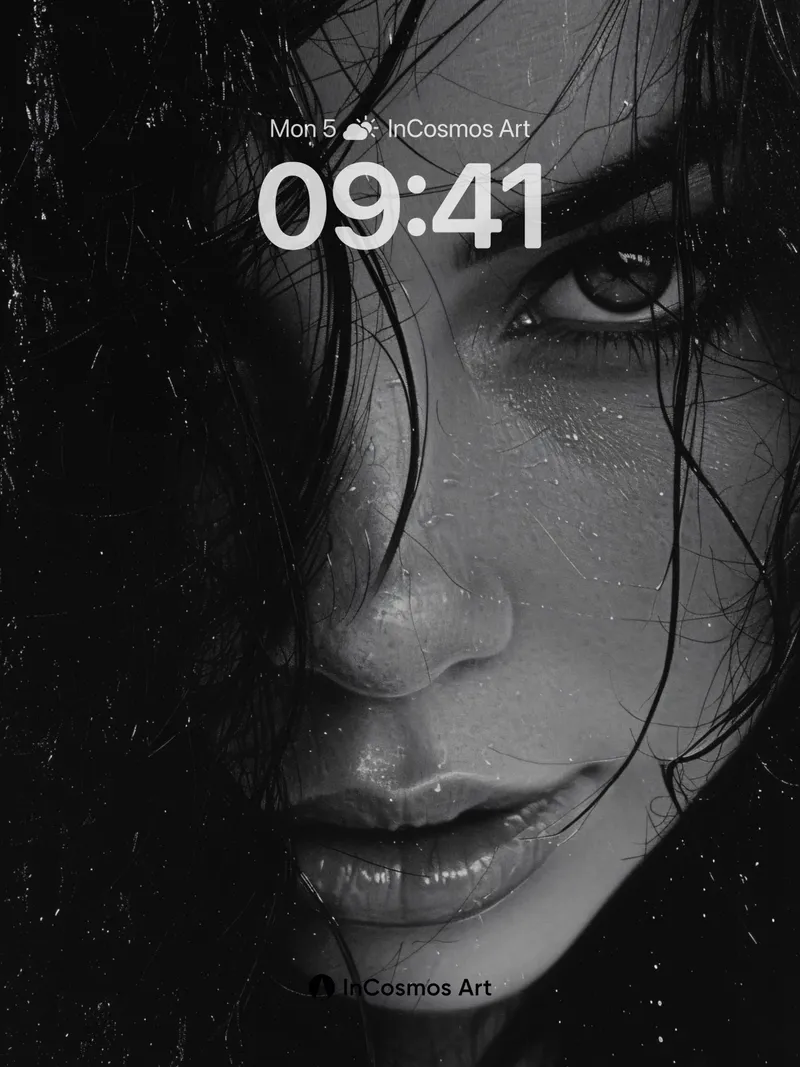 Shadowed Gaze Wallpaper with Rain-Kissed Skin