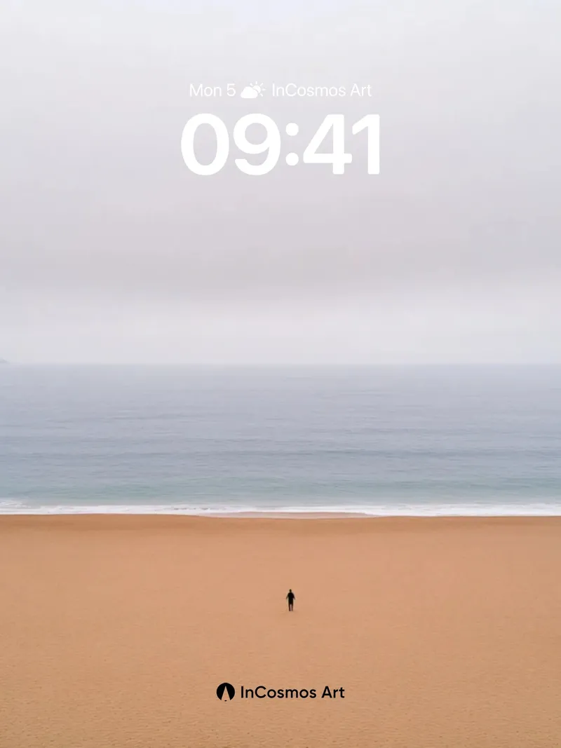 Solitary Horizon Wallpaper with Fog-Drifted Sand