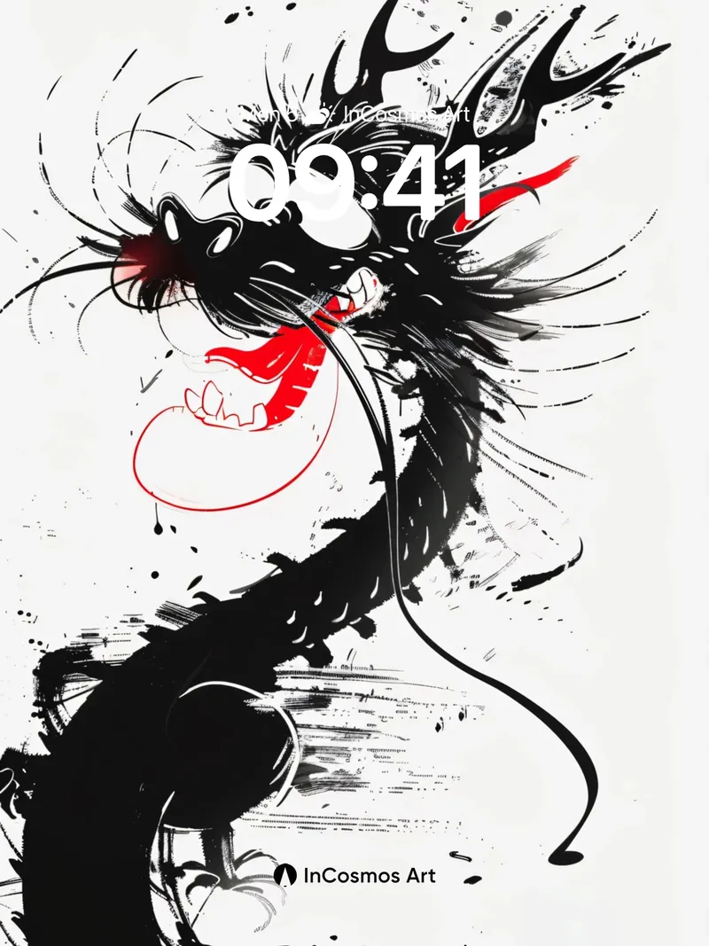 Whispering Ink Dragon Wallpaper with Red Tongue