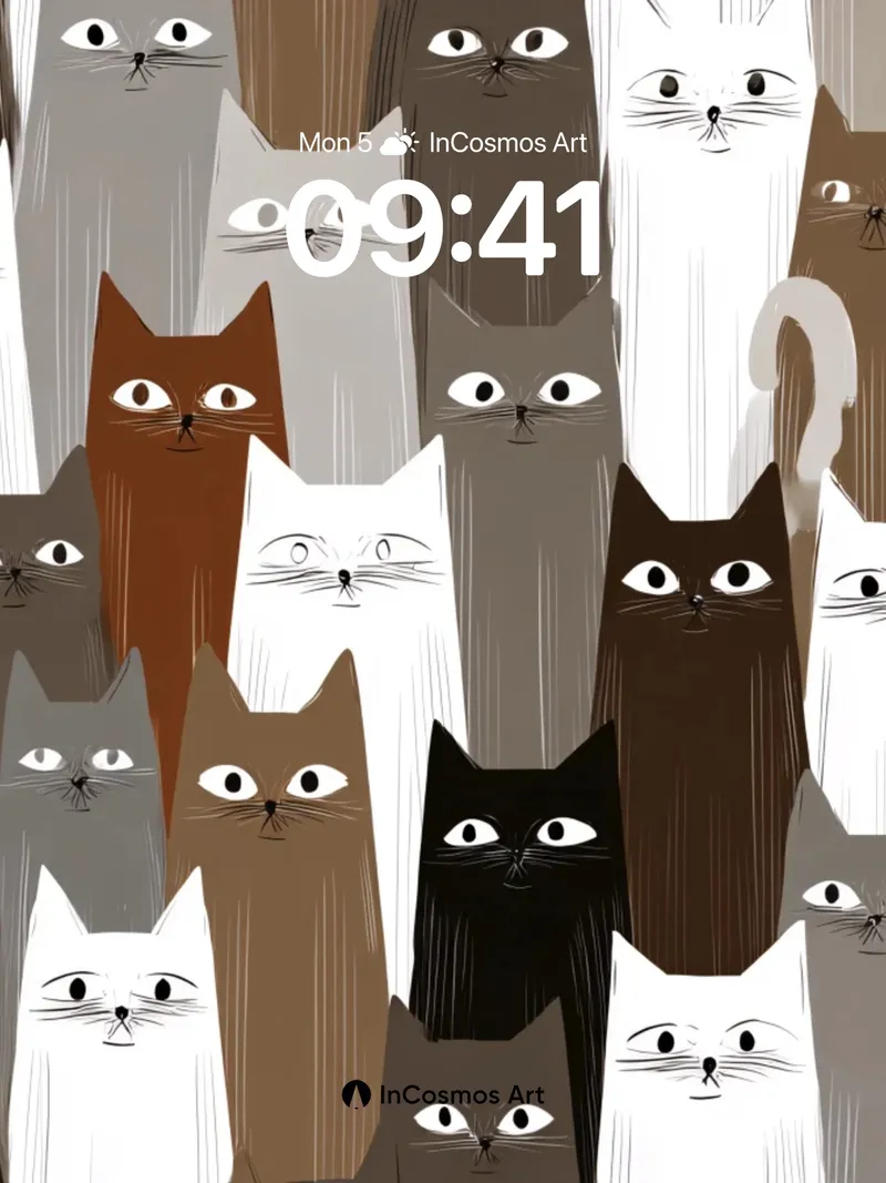 Whiskered Tapestry Wallpaper with Feline Faces