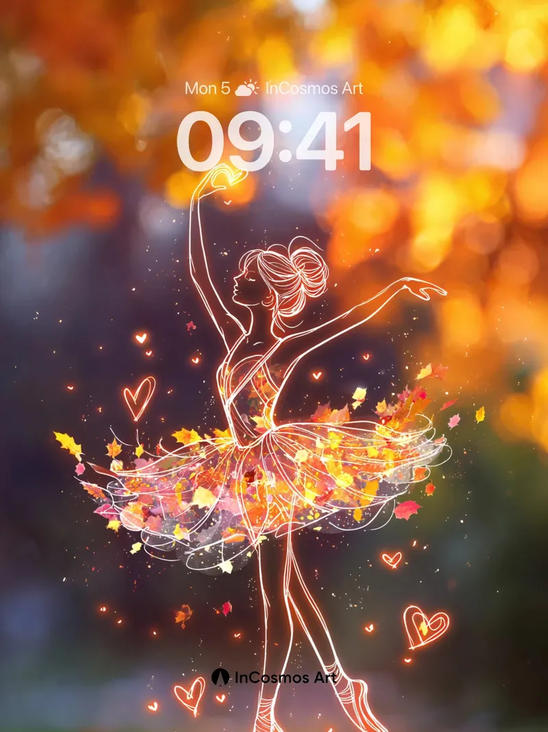 Autumn Whirl Wallpaper with Floating Leaves