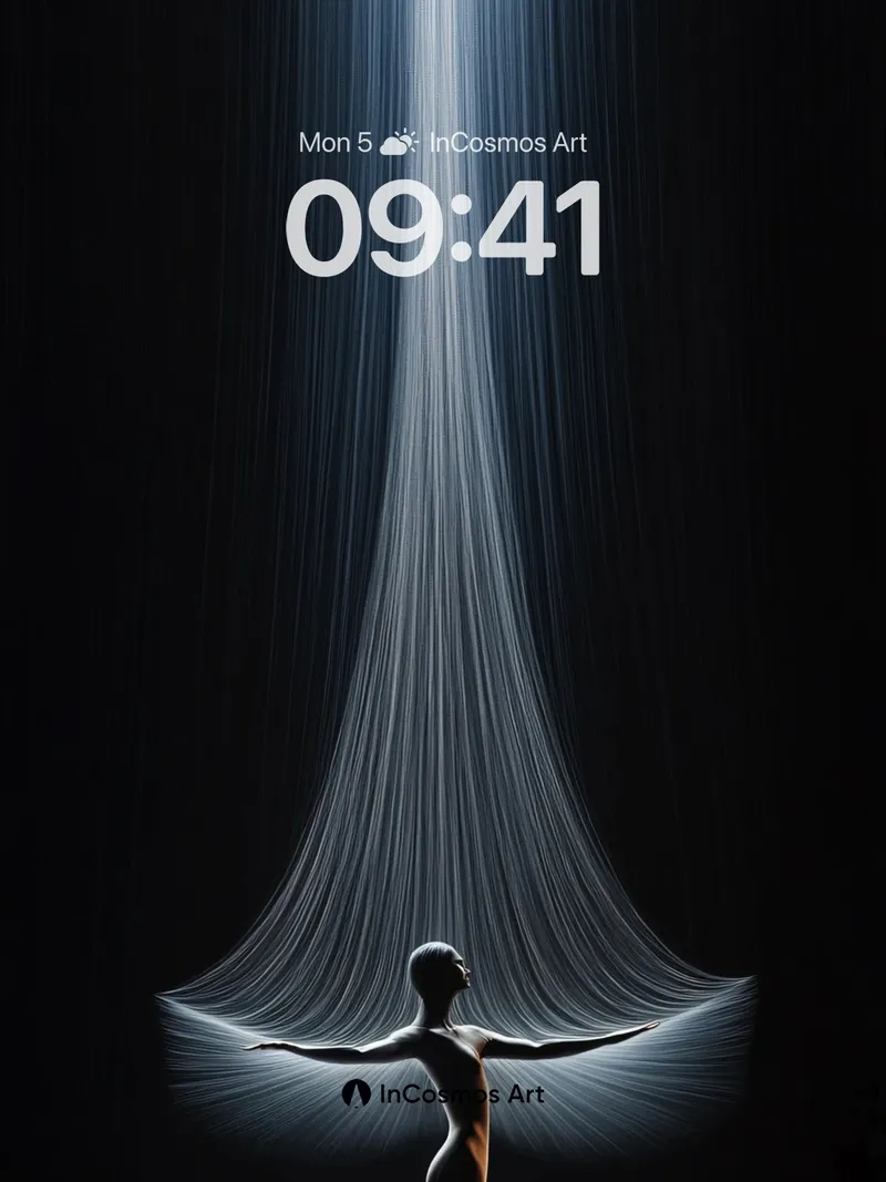 Serene Light Cascade Wallpaper with Ethereal Figure