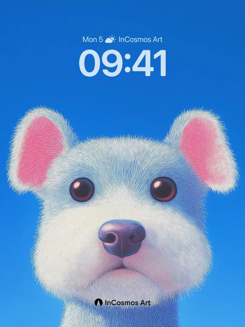 Serene Blue Furred Wallpaper with Pink-Eared Wonder
