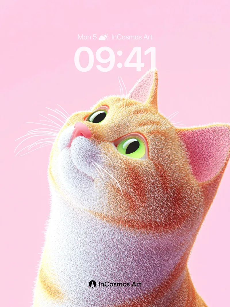 Whiskered Wonder Wallpaper with Floating Gaze