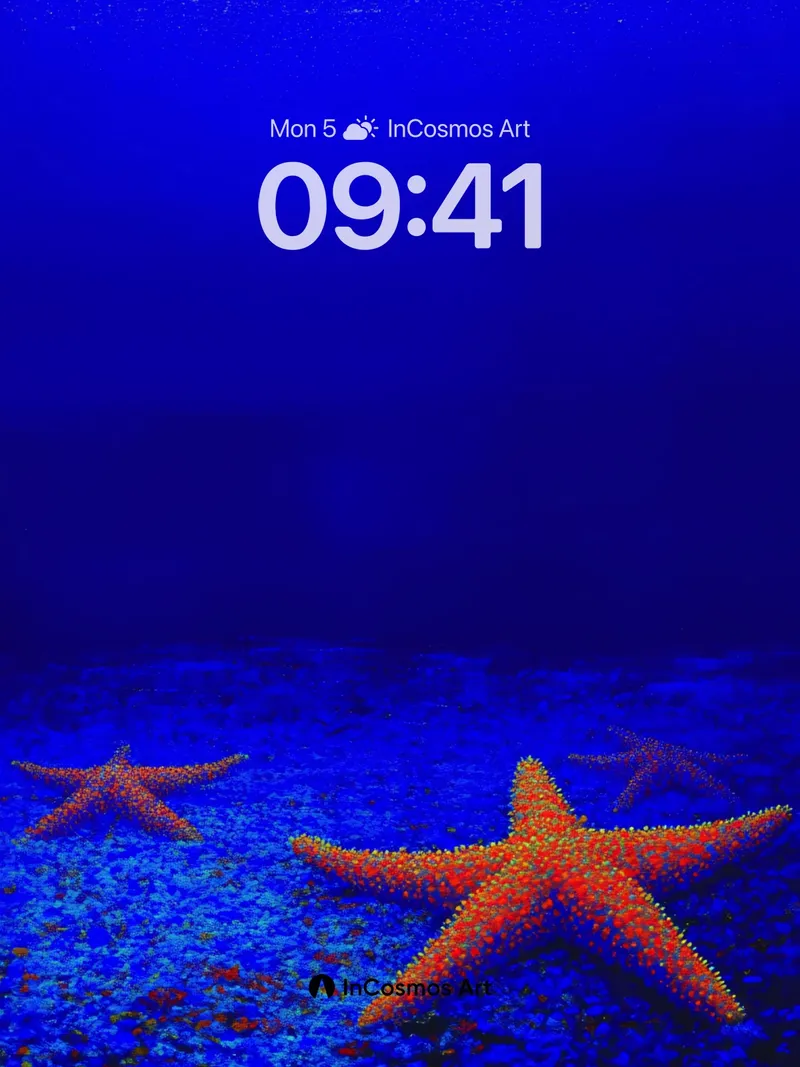 Deep Blue Serenity Wallpaper with Starfish Embers