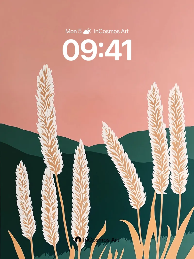 Serenity Wheatfield Wallpaper with Distant Hills