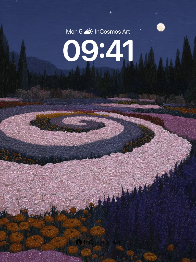 Moonlit Spiral Wallpaper with Whirling Petals