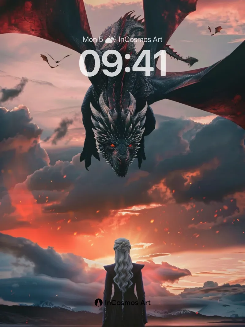 Ethereal Dragonfly Wallpaper with Fiery Sky