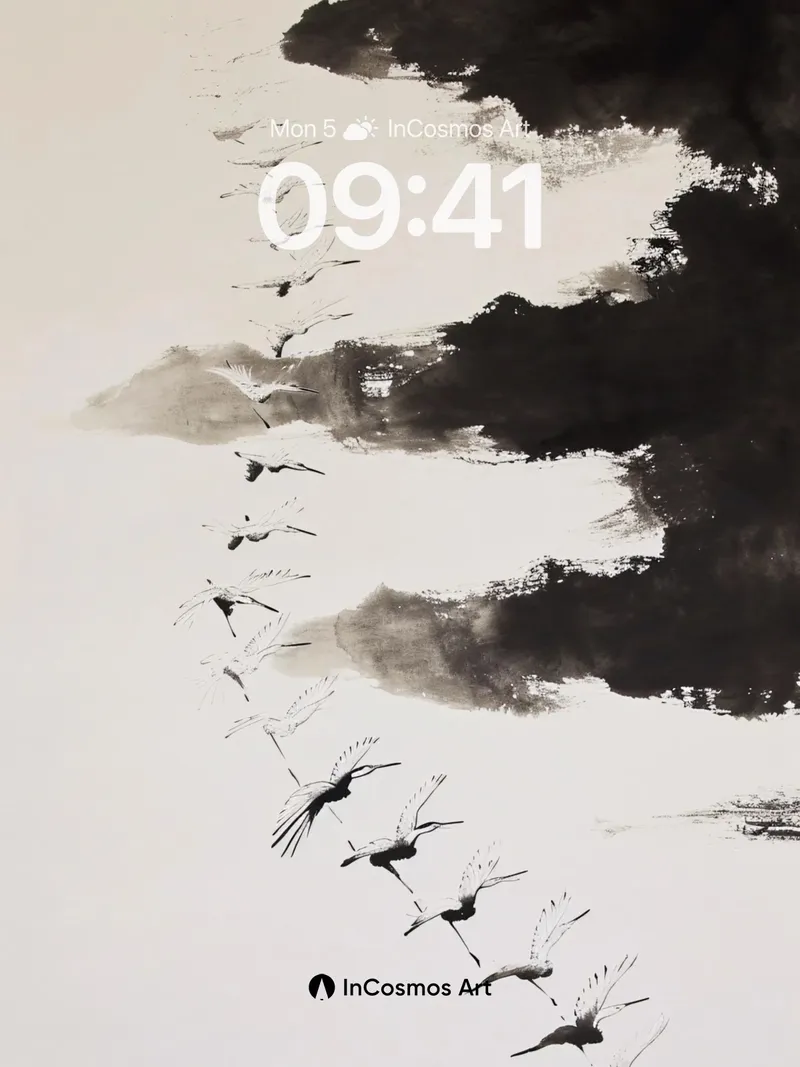 Serenity in Flight Wallpaper with Ink Clouds