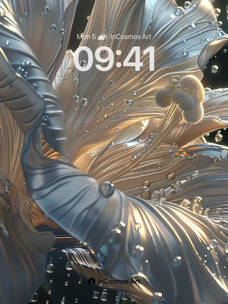 Luminous Petal Wallpaper with Dewdrop Veins