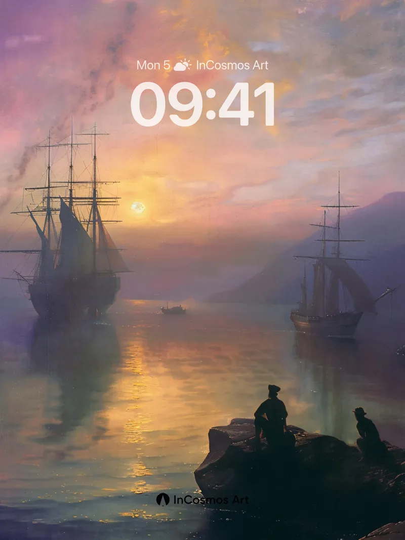 Serenity at Dusk Wallpaper with Silhouetted Ships