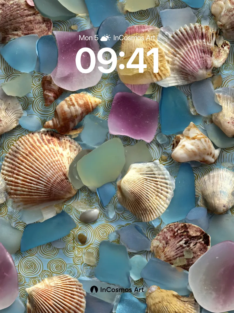 Tide-Washed Glass Wallpaper with Shell Whispers
