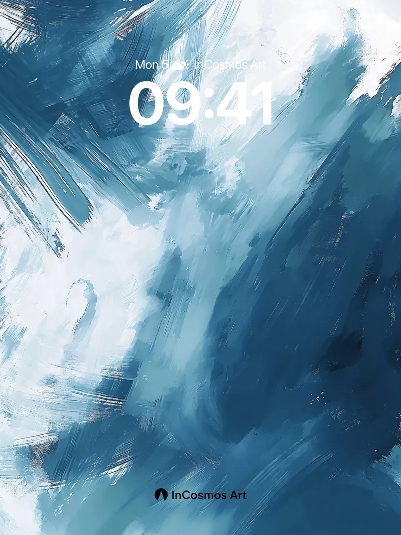 Cerulean Storm Wallpaper with Brushstroke Waves