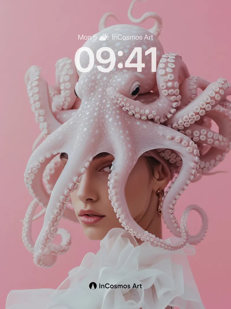 Surreal Octopus Wallpaper with Ethereal Drapery