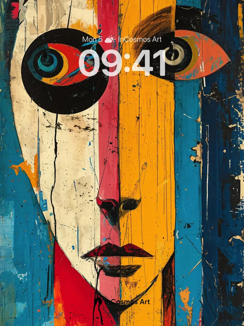 Cubist Echo Wallpaper with Painted Wood Grain