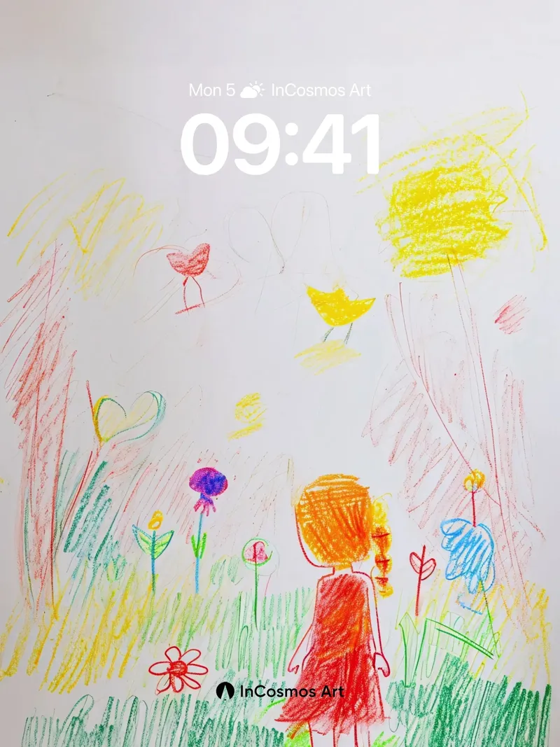 Whimsical Meadow Wallpaper with Child's Gaze