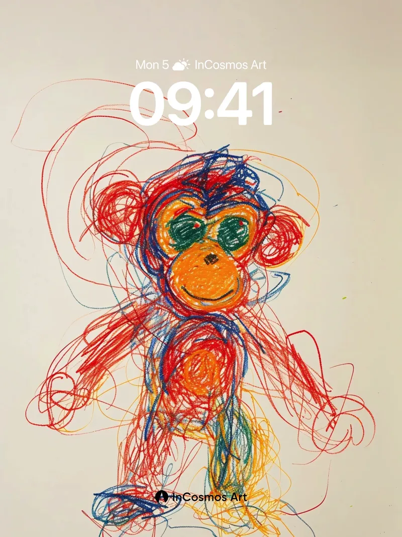 Whimsical Scribble Monkey Wallpaper with Chaotic Color