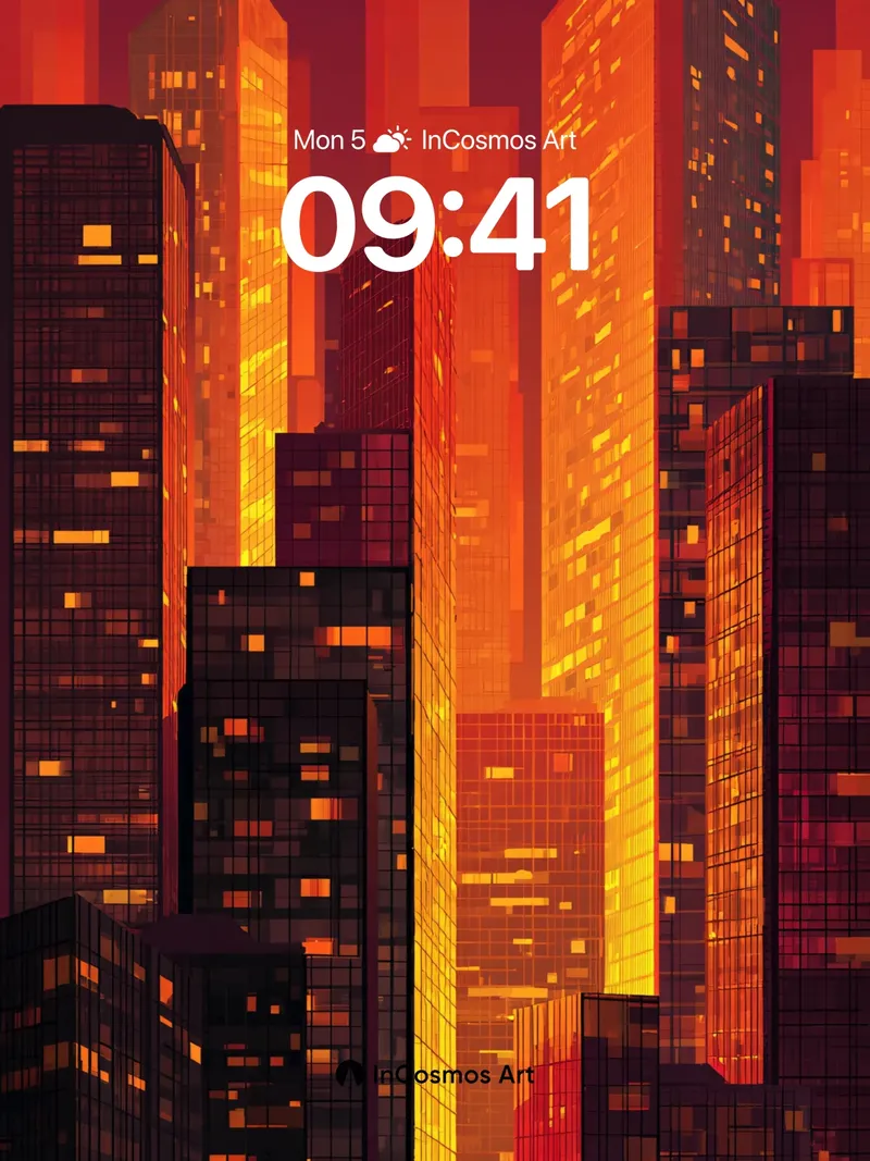 Crimson Horizon Wallpaper with Glowing Facades