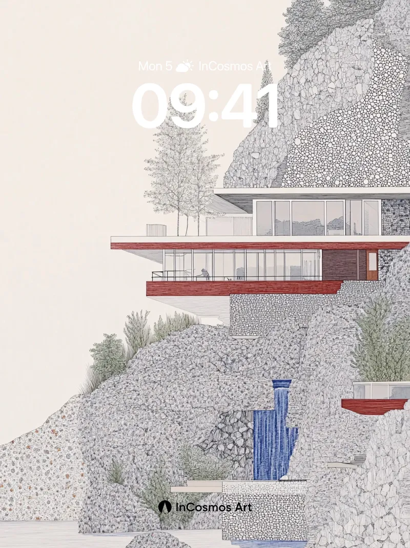 Stone Whisper Wallpaper with Floating Glass Terraces