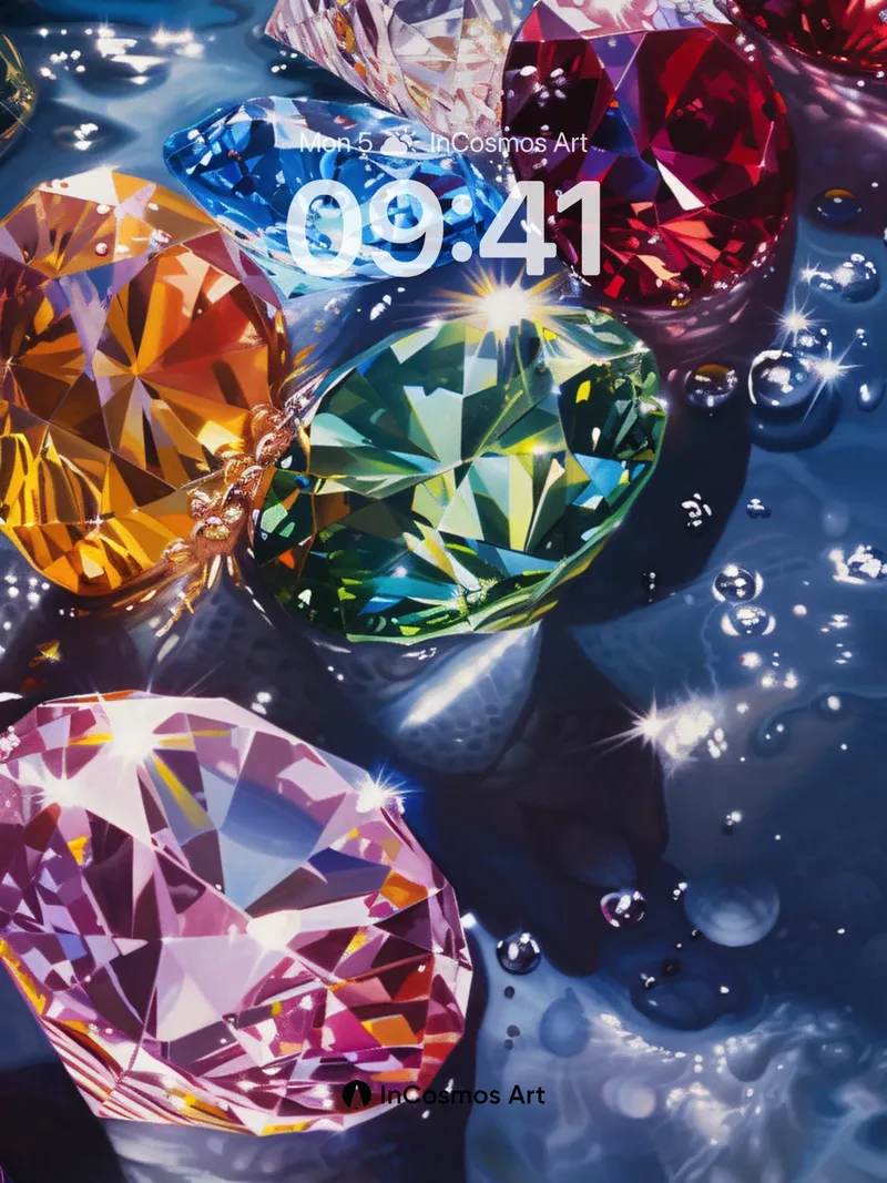 Luminous Jewel Wallpaper with Water Reflections