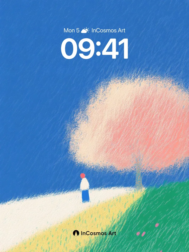 Serenity Under Cherry Tree Wallpaper with Textured Sky