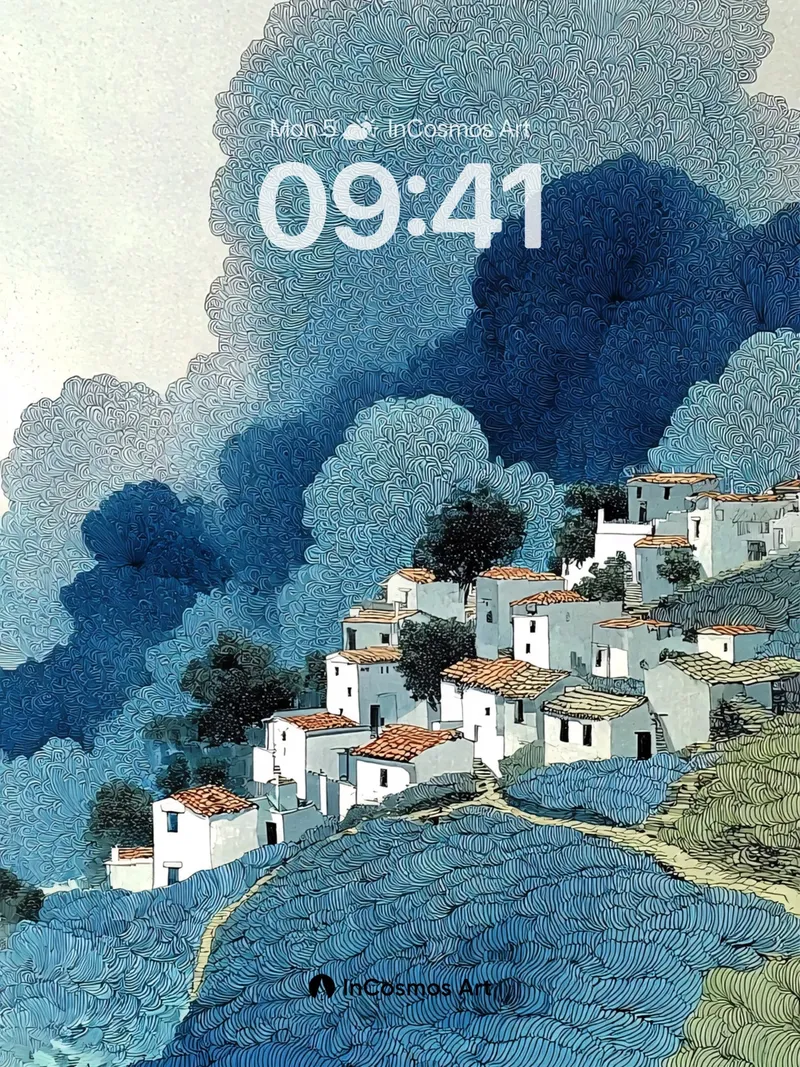 Serenity in Swirls Wallpaper with Mountain Whispers