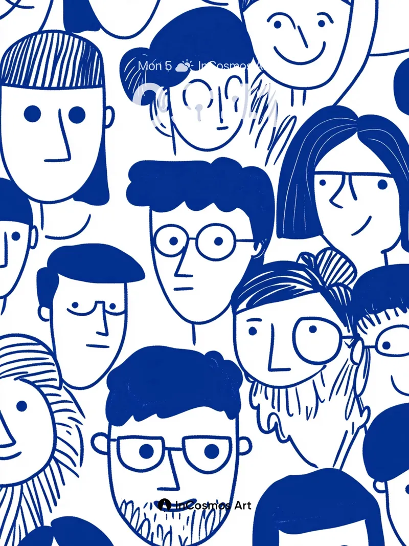 Playful Faces Wallpaper with Ink Sketch Charm