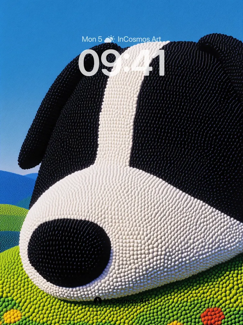 Playful Polka Dot Dog Wallpaper with Textured Fields