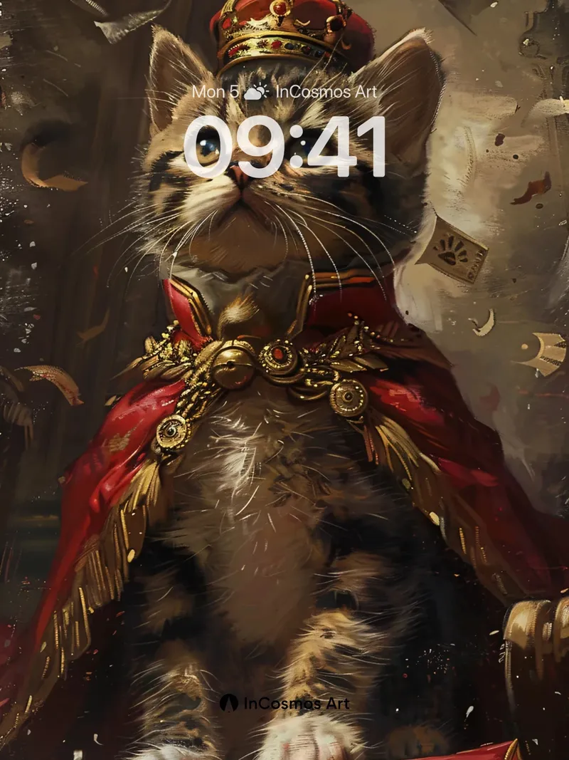 Regal Whisker Wallpaper with Crowned Gaze