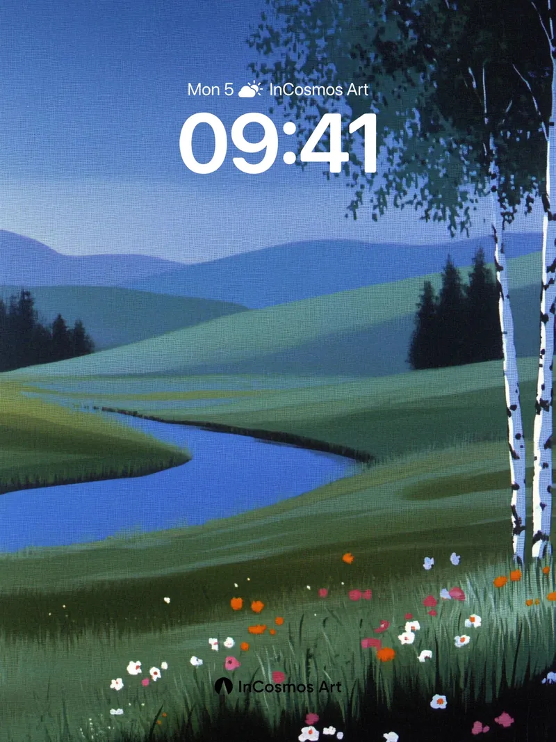 Serenity River Wallpaper with Whispering Birches