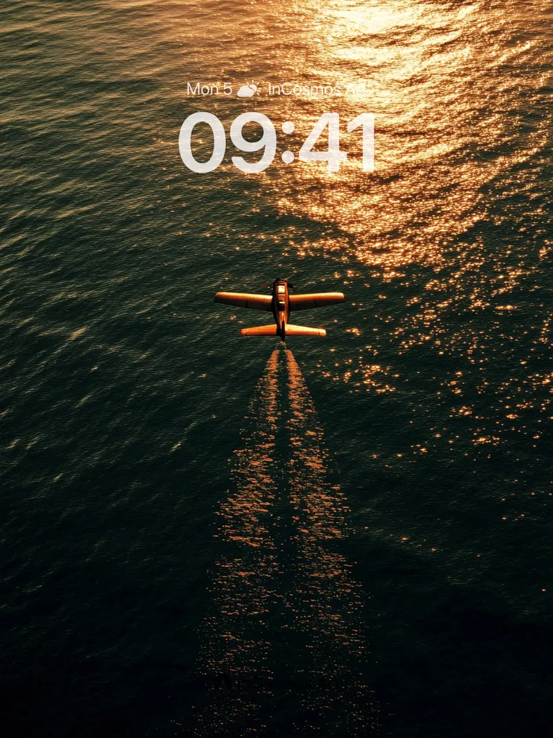 Golden Hour Seaplane Wallpaper with Sunlit Trails