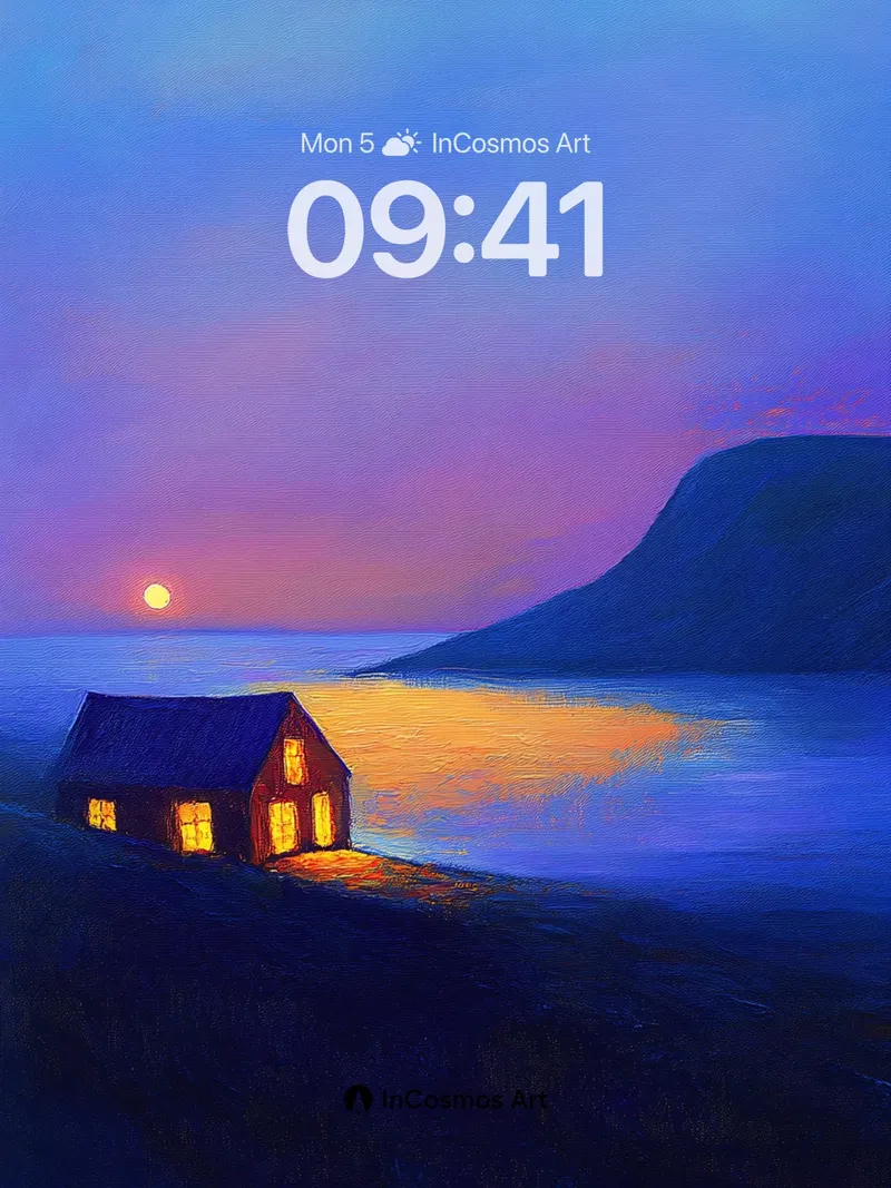 Crimson Hush Wallpaper with Moonlit Shore