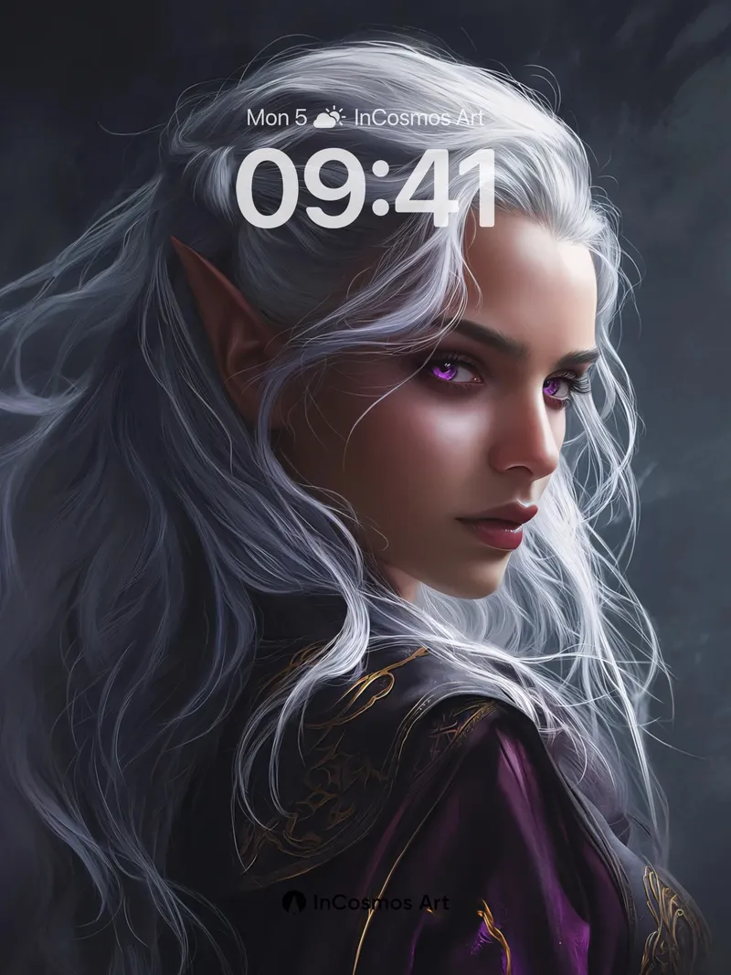 Ethereal Silver Wallpaper with Mystic Gaze