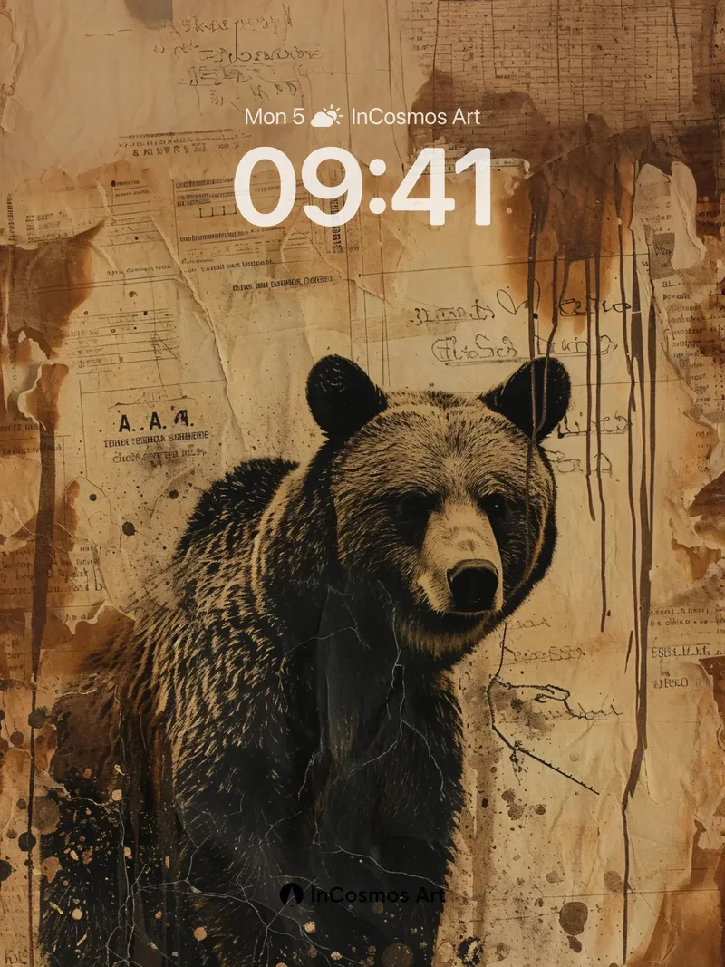 Nostalgic Bear Wallpaper with Burnt Paper Texture