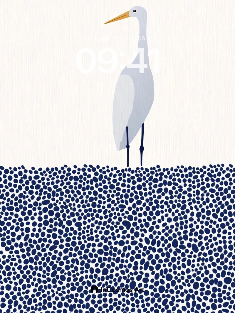 Serene Heron Wallpaper with Polka Dot Ground