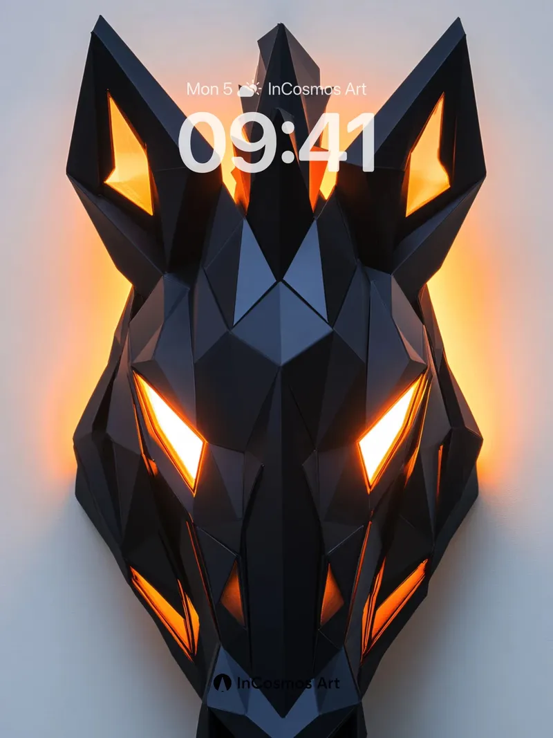 Futuristic Wolf Mask Wallpaper with Glowing Edges