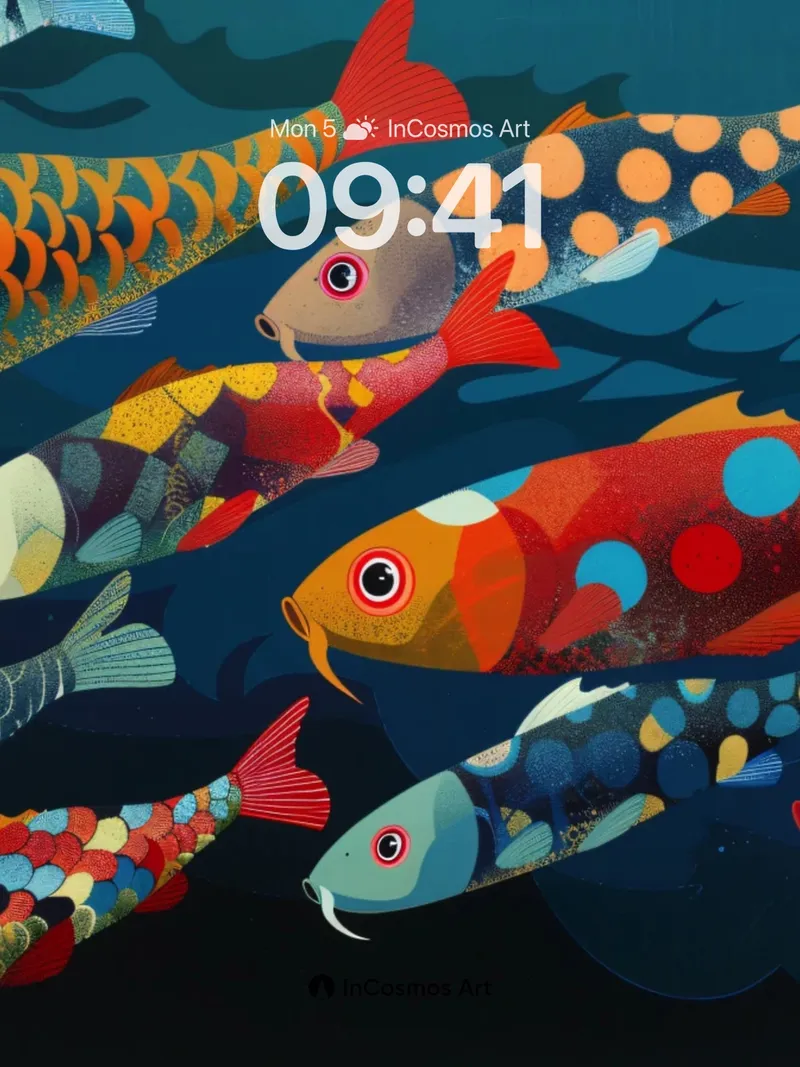 Luminous Koi Wallpaper with Polka-Dot Whispers