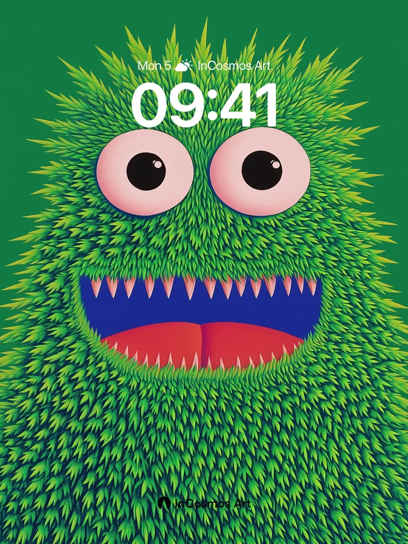 Playful Fur Monster Wallpaper with Electric Grin