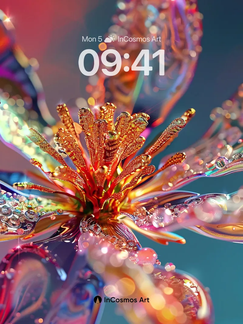 Luminous Glass Bloom Wallpaper with Cosmic Dew