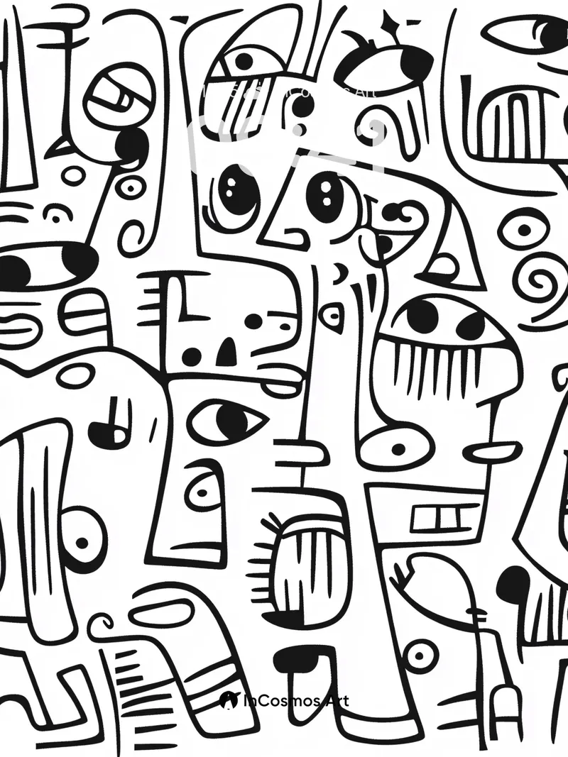 Whimsical Line Dance Wallpaper with Surreal Faces