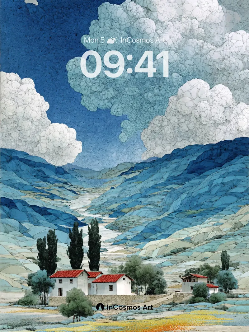 Cerulean Valley Wallpaper with Whispering Clouds