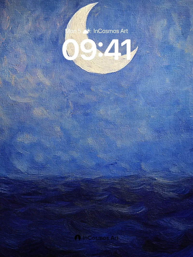 Crescent Moon Wallpaper with Deep Ocean Hush