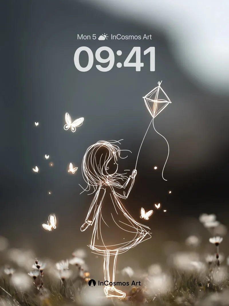 Luminous Sketch Wallpaper with Floating Butterflies