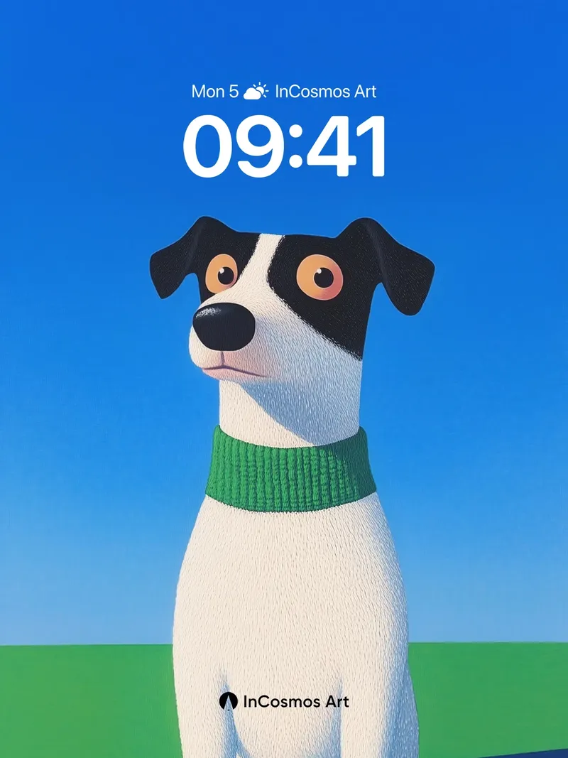Serene Canine Wallpaper with Knitted Green Collar