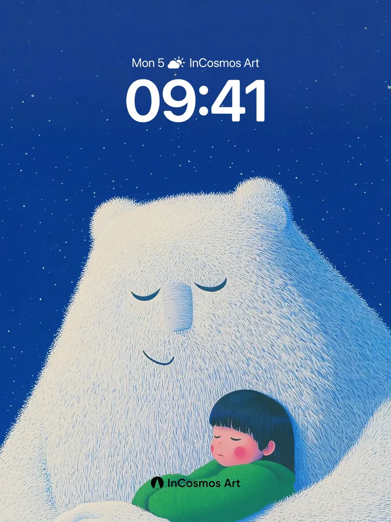 Serenity Bear Hug Wallpaper with Starlit Embrace