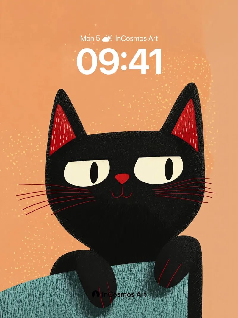 Whimsical Black Cat Wallpaper with Textured Charm